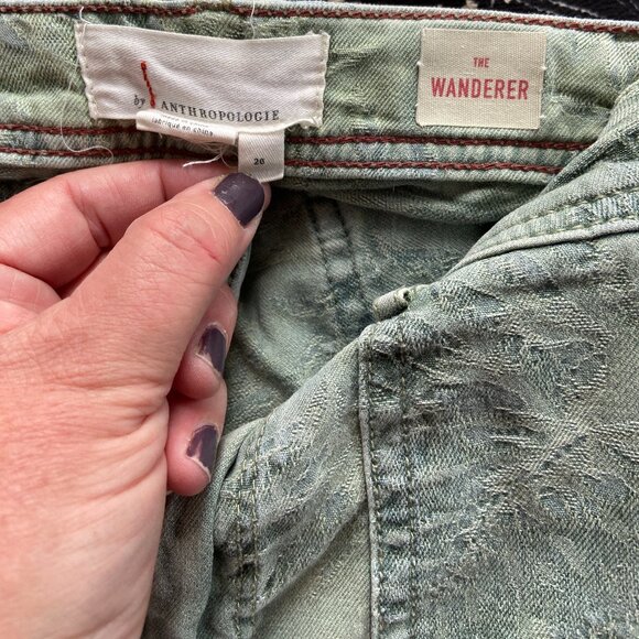 Anthropologie Pants Womens 26 Wanderer Relaxed Taper Straight Floral Green READ - Picture 6 of 10